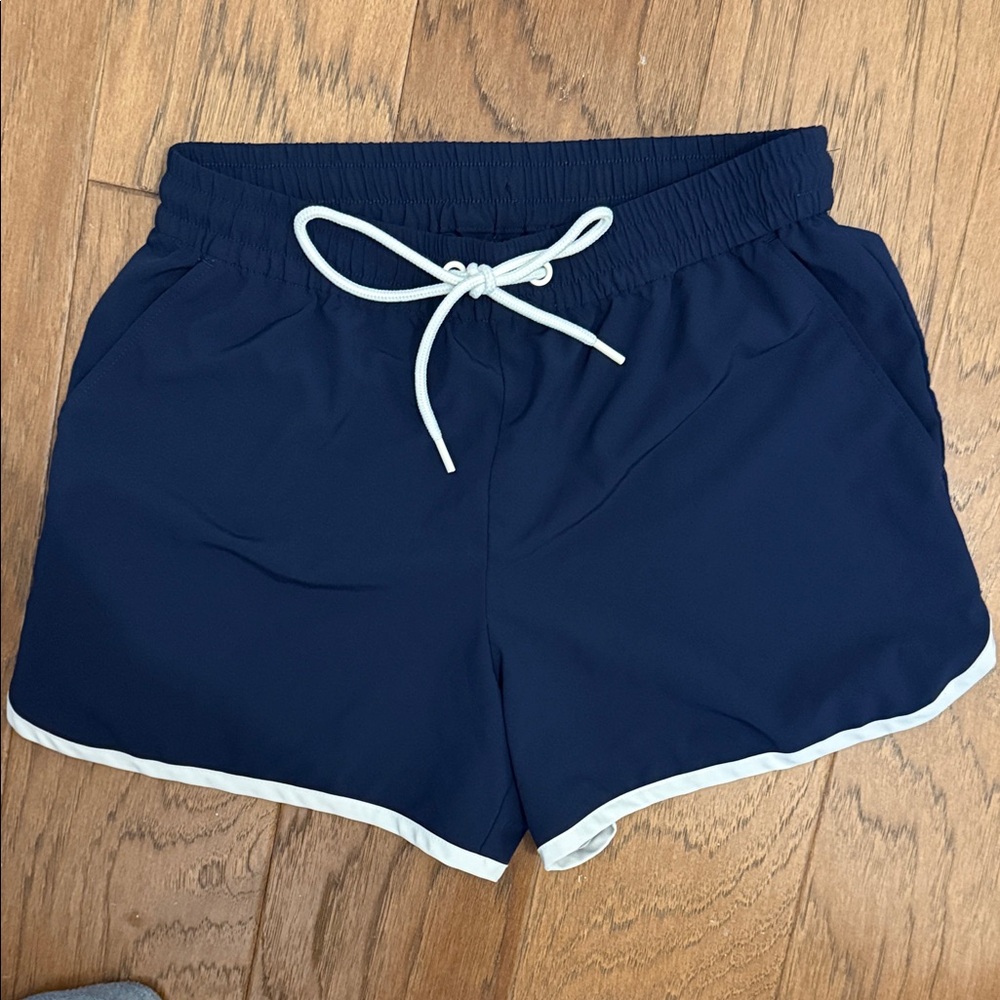 Lou & Grey Navy Athletic Shorts with White Trim